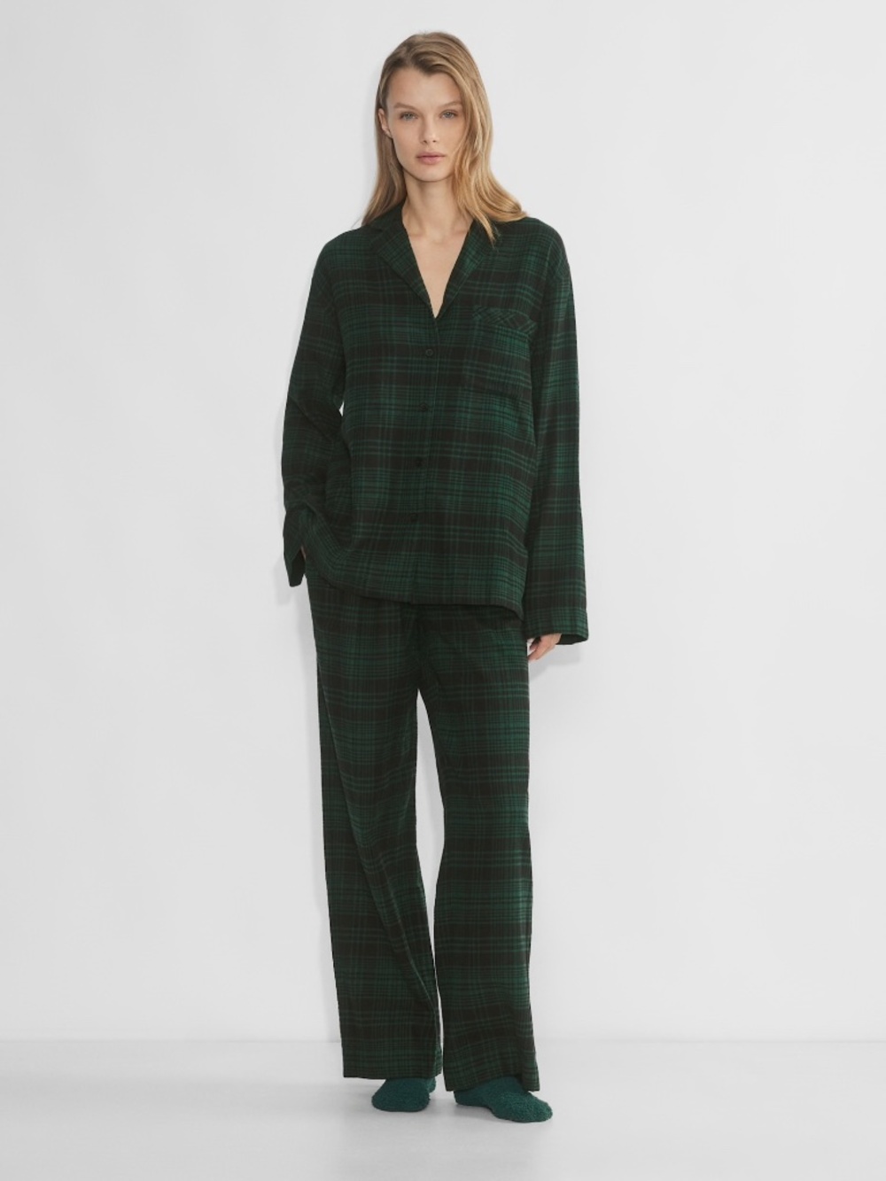 Aritzia Snooze Pajama Set — Black & Green Plaid | 2XS